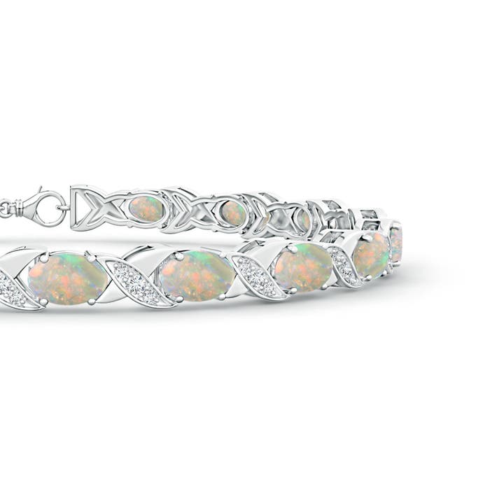 6x4mm AAAA Classic Oval Opal and Diamond XOXO Link Bracelet in S999 Silver