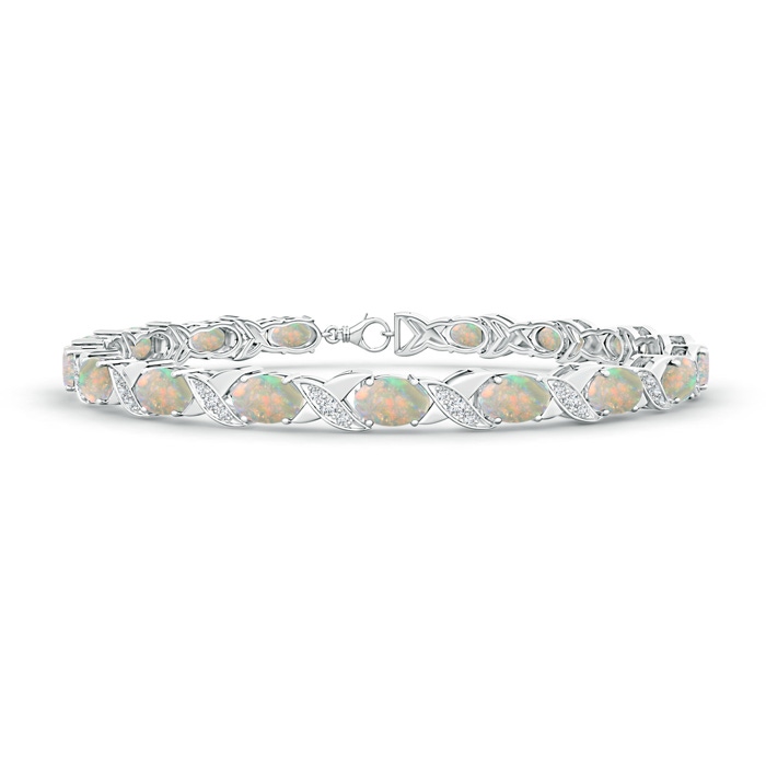 6x4mm AAAA Classic Oval Opal and Diamond XOXO Link Bracelet in White Gold
