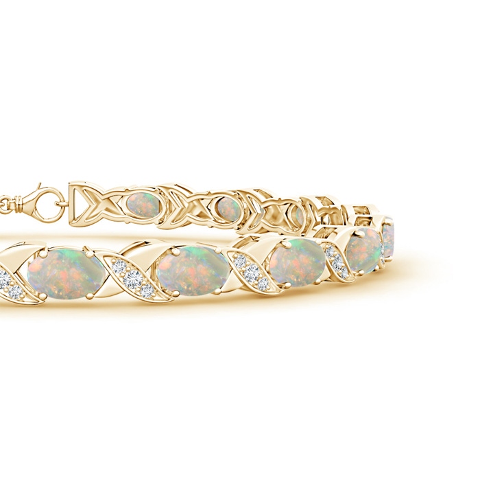 6x4mm AAAA Classic Oval Opal and Diamond XOXO Link Bracelet in Yellow Gold Product Image