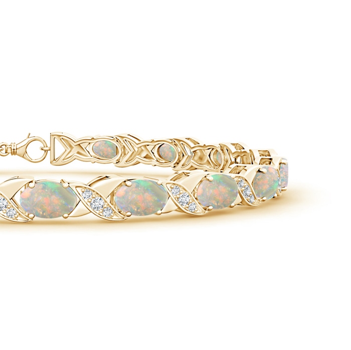 6x4mm AAAA Classic Oval Opal and Diamond XOXO Link Bracelet in Yellow Gold product image