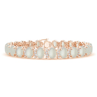 6x4mm A Oval Moonstone Stackable Bracelet with Swirl Diamond Links in Rose Gold