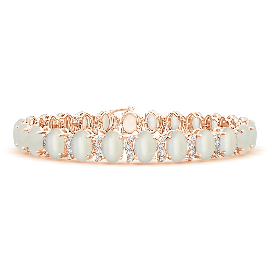 6x4mm AAA Oval Moonstone Stackable Bracelet with Swirl Diamond Links in Rose Gold