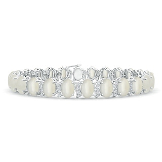 6x4mm AAA Oval Moonstone Stackable Bracelet with Swirl Diamond Links in White Gold