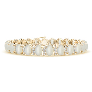 6x4mm AAA Oval Moonstone Stackable Bracelet with Swirl Diamond Links in Yellow Gold