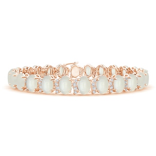 6x4mm AAAA Oval Moonstone Stackable Bracelet with Swirl Diamond Links in Rose Gold