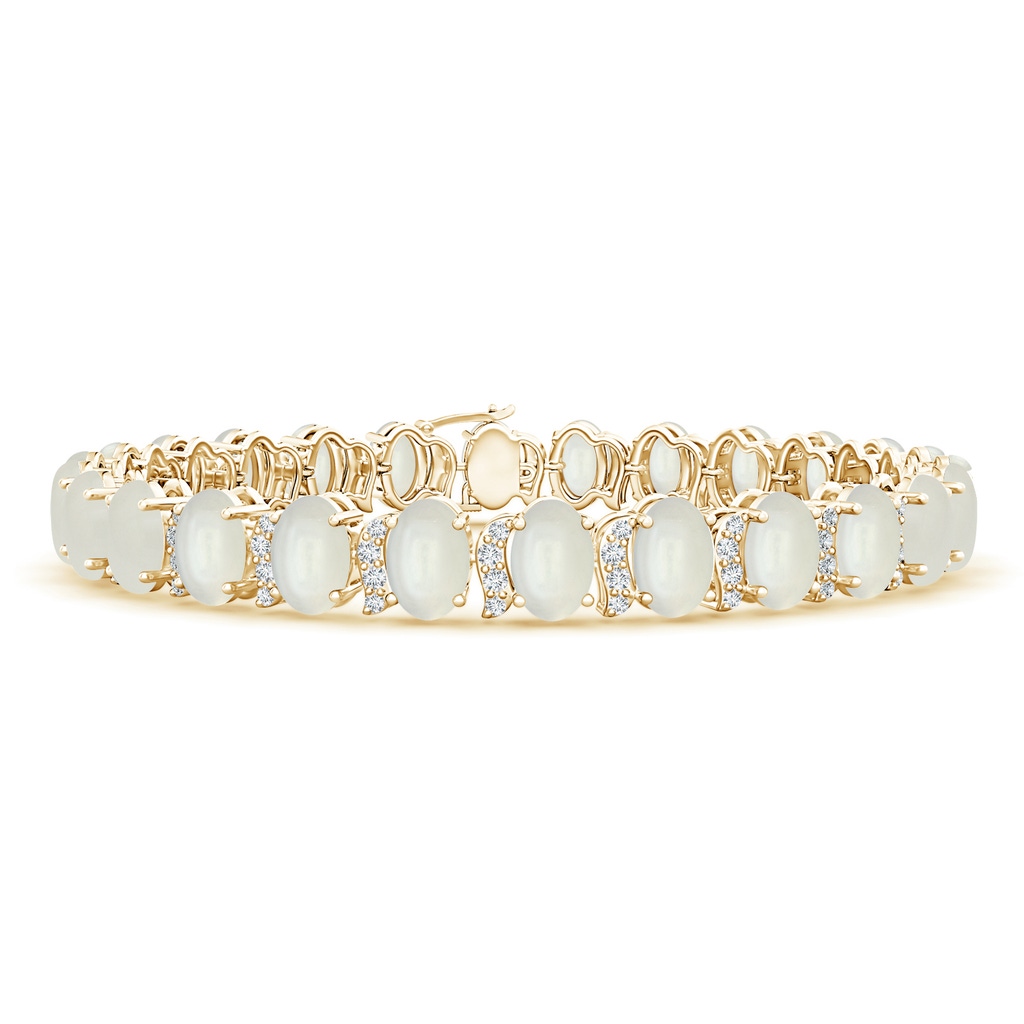 6x4mm AAAA Oval Moonstone Stackable Bracelet with Swirl Diamond Links in Yellow Gold