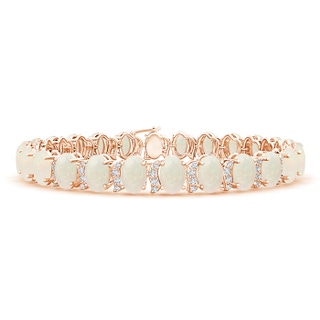 6x4mm A Oval Opal Stackable Bracelet with Swirl Diamond Links in Rose Gold
