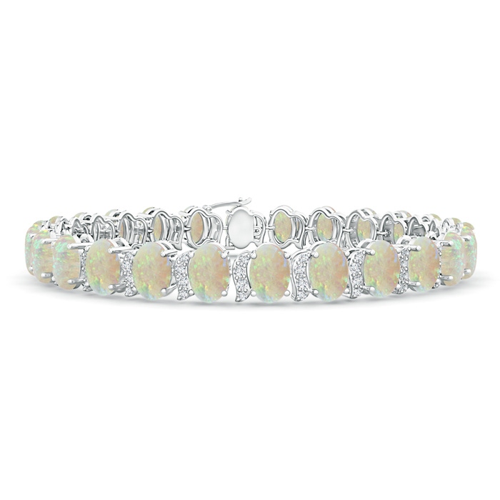 6x4mm AAA Oval Opal Stackable Bracelet with Swirl Diamond Links in White Gold