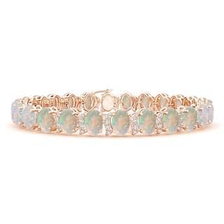 6x4mm AAAA Oval Opal Stackable Bracelet with Swirl Diamond Links in 9K Rose Gold