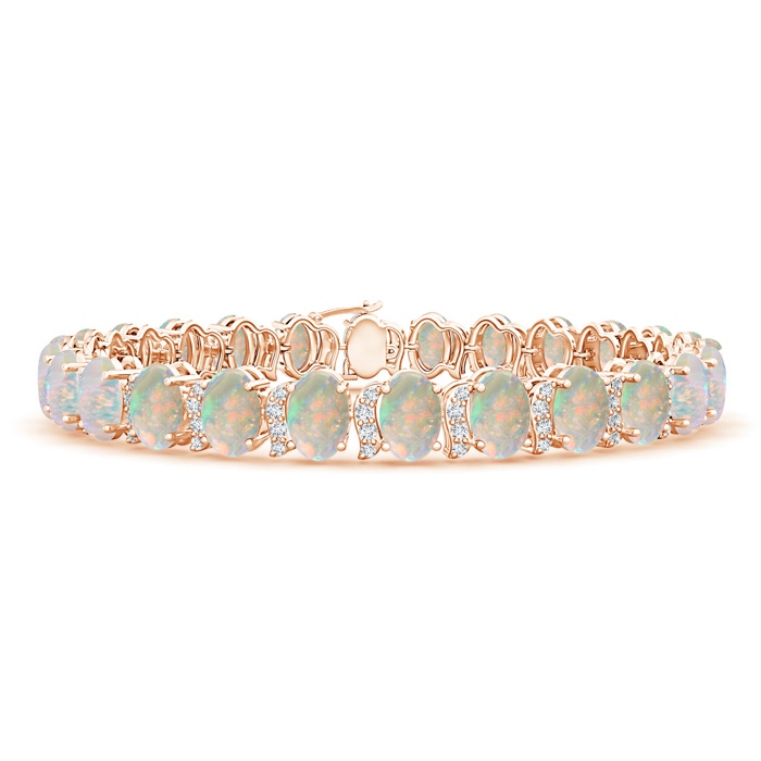 6x4mm AAAA Oval Opal Stackable Bracelet with Swirl Diamond Links in Rose Gold