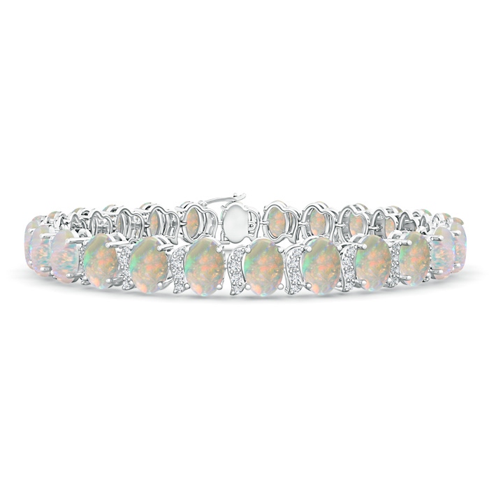 6x4mm AAAA Oval Opal Stackable Bracelet with Swirl Diamond Links in White Gold 