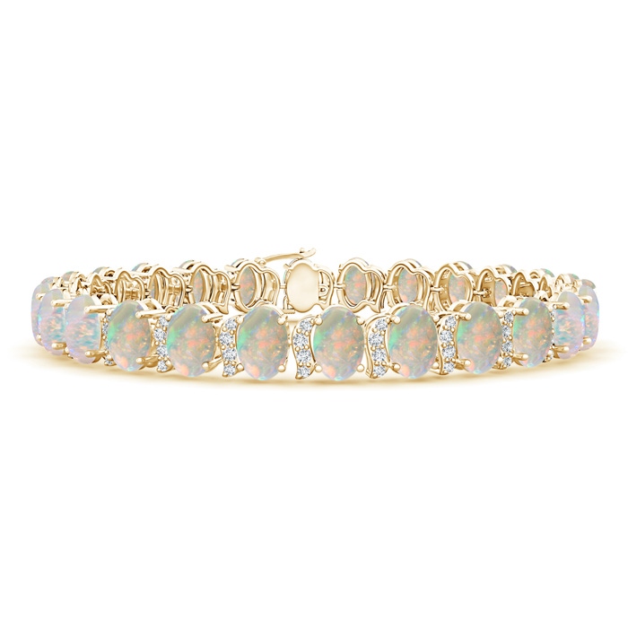 6x4mm AAAA Oval Opal Stackable Bracelet with Swirl Diamond Links in Yellow Gold