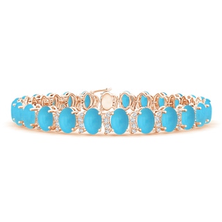 6x4mm AA Oval Turquoise Tennis Bracelet with Swirl Diamond Links in Rose Gold