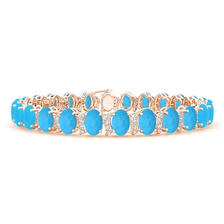 6x4mm AAA Oval Turquoise Tennis Bracelet with Swirl Diamond Links in Rose Gold