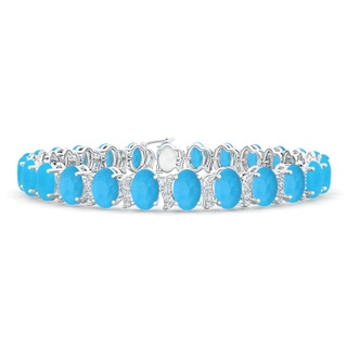 6x4mm AAA Oval Turquoise Tennis Bracelet with Swirl Diamond Links in White Gold