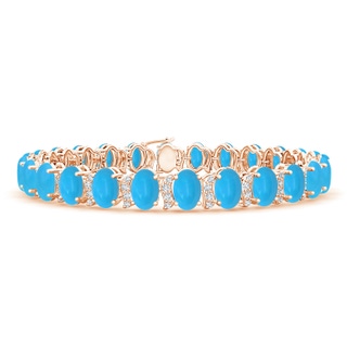 6x4mm AAAA Oval Turquoise Tennis Bracelet with Swirl Diamond Links in Rose Gold