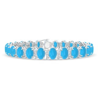 6x4mm AAAA Oval Turquoise Tennis Bracelet with Swirl Diamond Links in White Gold