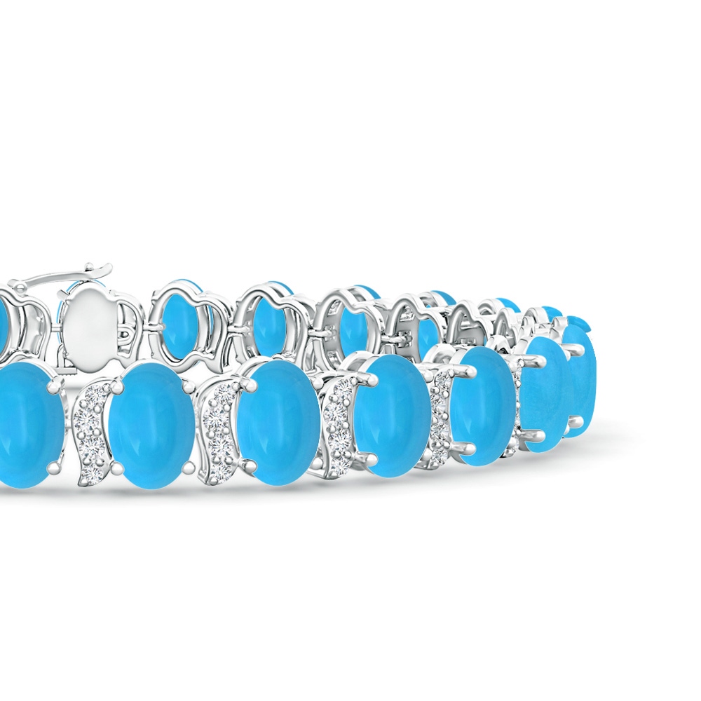 6x4mm AAAA Oval Turquoise Tennis Bracelet with Swirl Diamond Links in White Gold Side 1