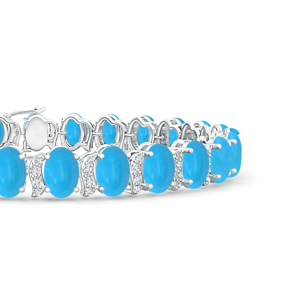 6x4mm AAAA Oval Turquoise Tennis Bracelet with Swirl Diamond Links in White Gold side 1