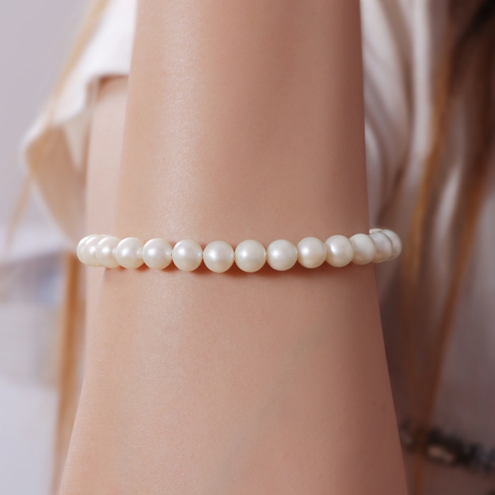 7.5-8.5mm AA Freshwater Pearl Single Strand Bracelet in S999 Silver brac