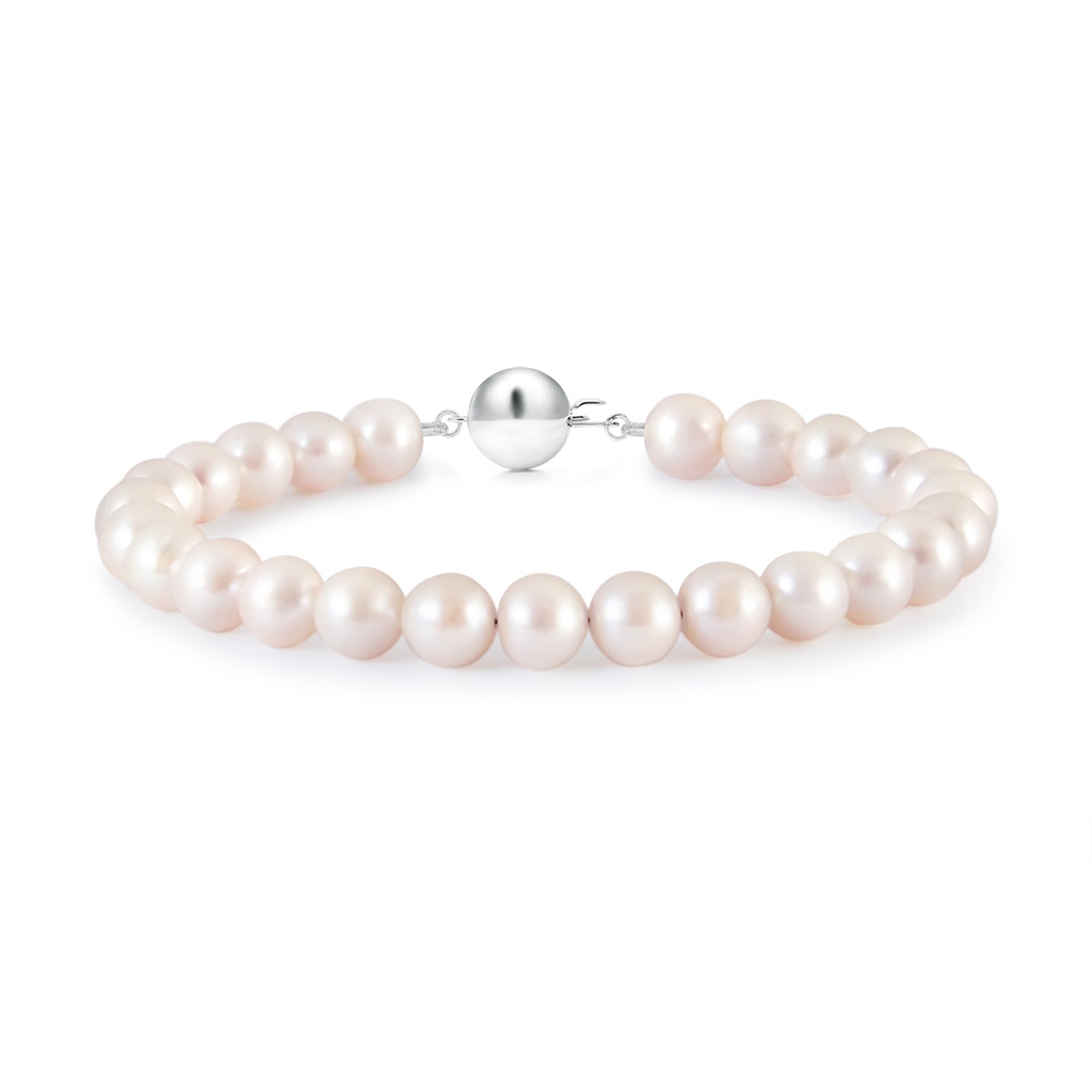 7mm AAA Classic Japanese Akoya Pearl Single Strand Bracelet in White Gold