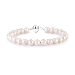 7mm AAA Classic Japanese Akoya Pearl Single Strand Bracelet in White Gold