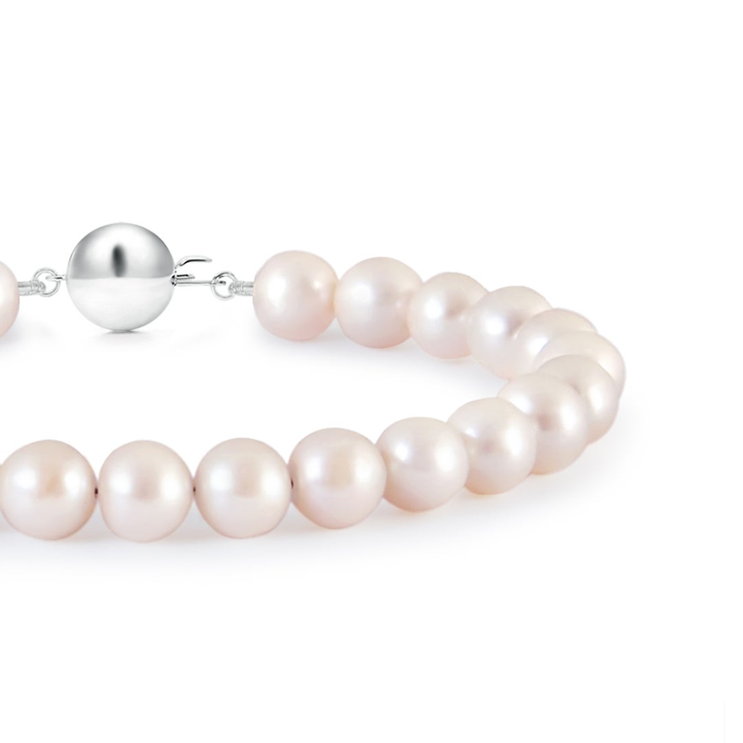 7mm AAA Classic Japanese Akoya Pearl Single Strand Bracelet in White Gold - side 1