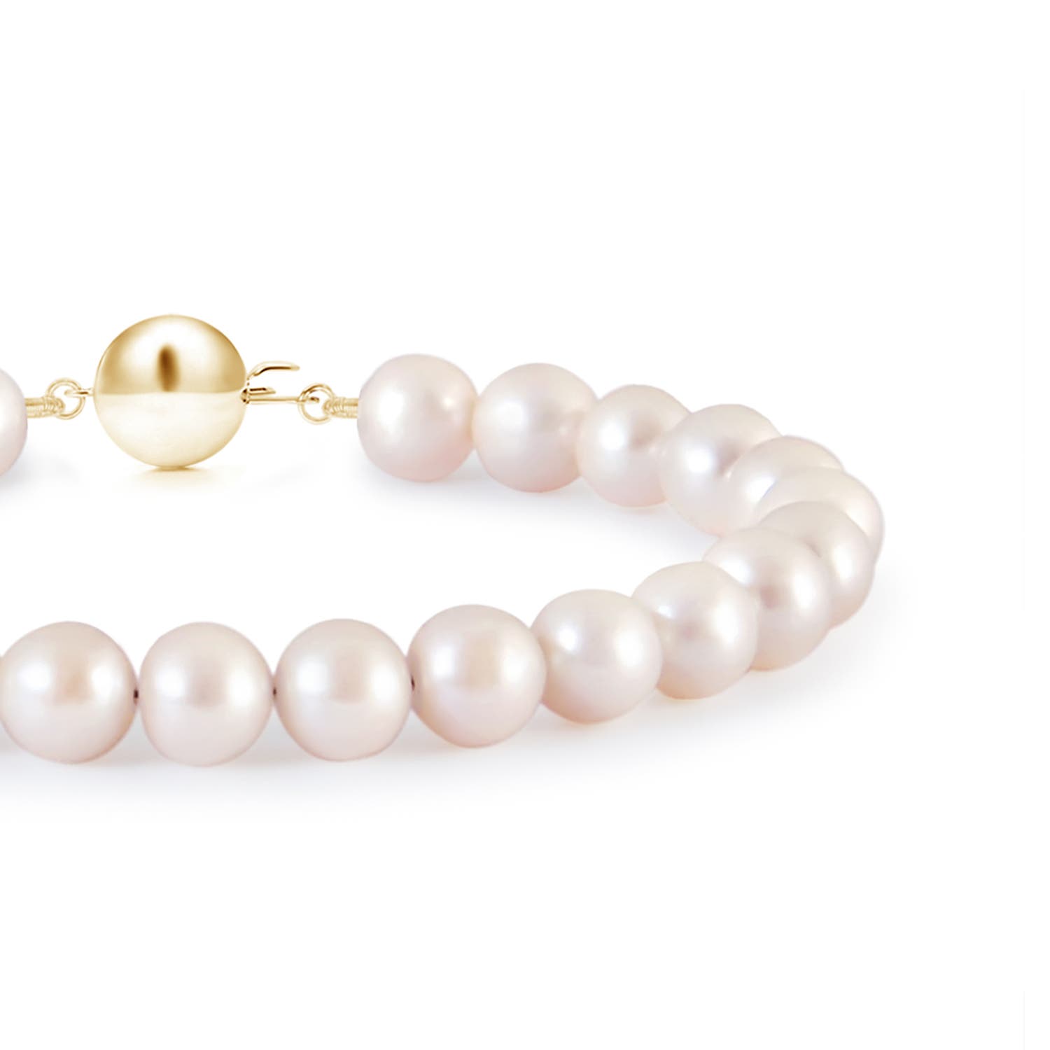 7mm AAA Classic Japanese Akoya Pearl Single Strand Bracelet in Yellow Gold - side 1
