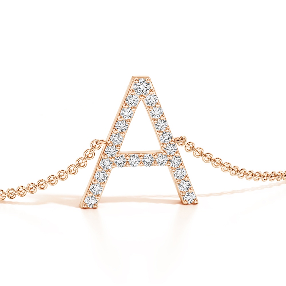 1.6mm HSI2 Prong-Set Diamond Capital "A" Initial Bracelet in Rose Gold Side 1