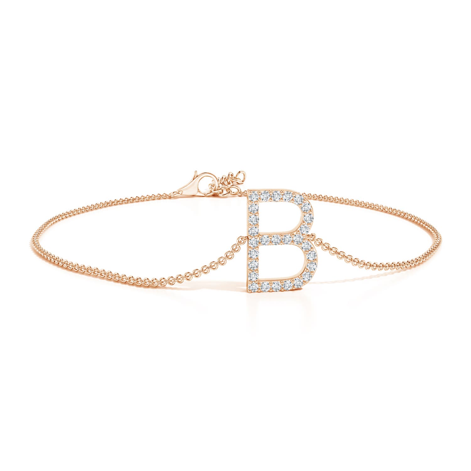 1.2mm GVS2 Prong-Set Diamond Capital "B" Initial Bracelet in 18CT Rose Gold