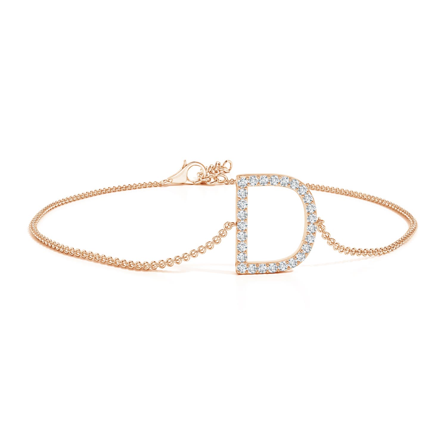 1.2mm GVS2 Prong-Set Diamond Capital "D" Initial Bracelet in 18CT Rose Gold