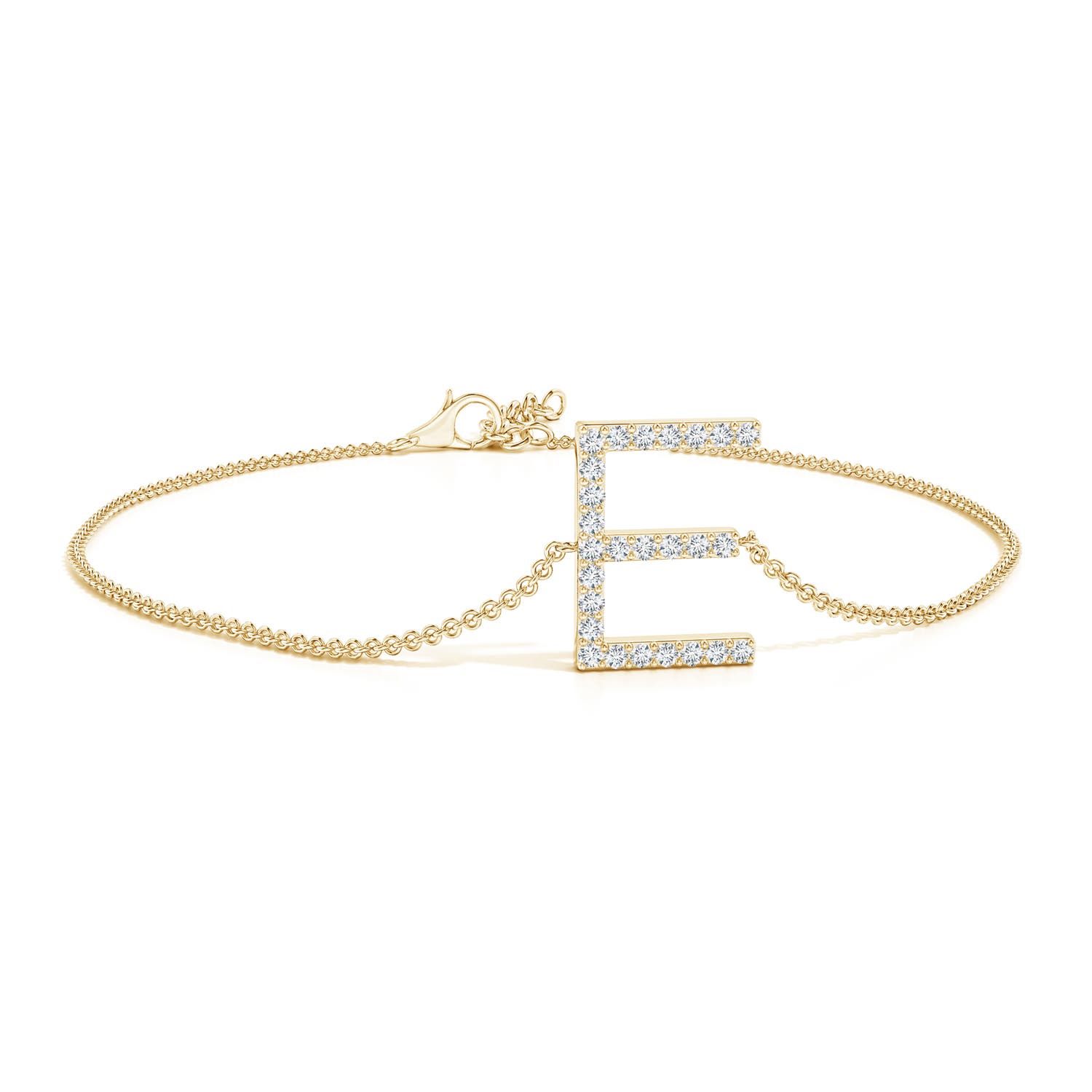 1.2mm GVS2 Prong-Set Diamond Capital "E" Initial Bracelet in 18K Yellow Gold