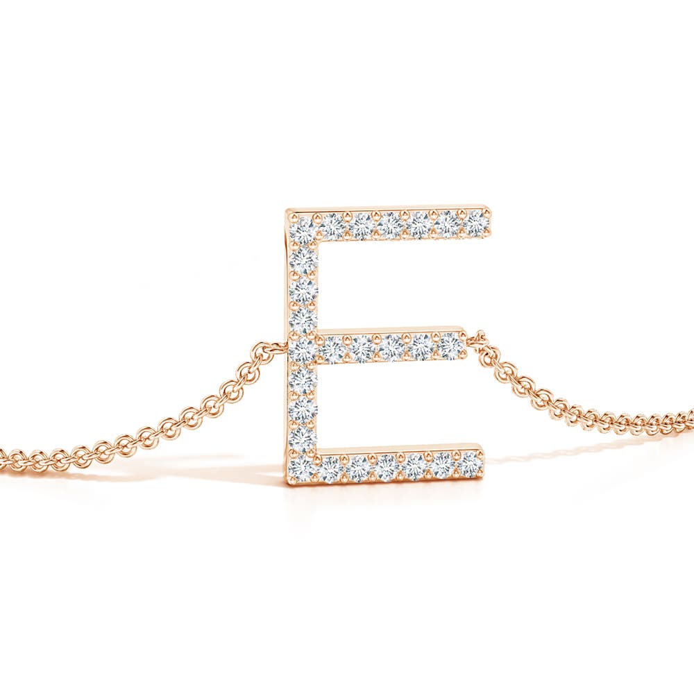 1.2mm GVS2 Prong-Set Diamond Capital "E" Initial Bracelet in Rose Gold - side 1