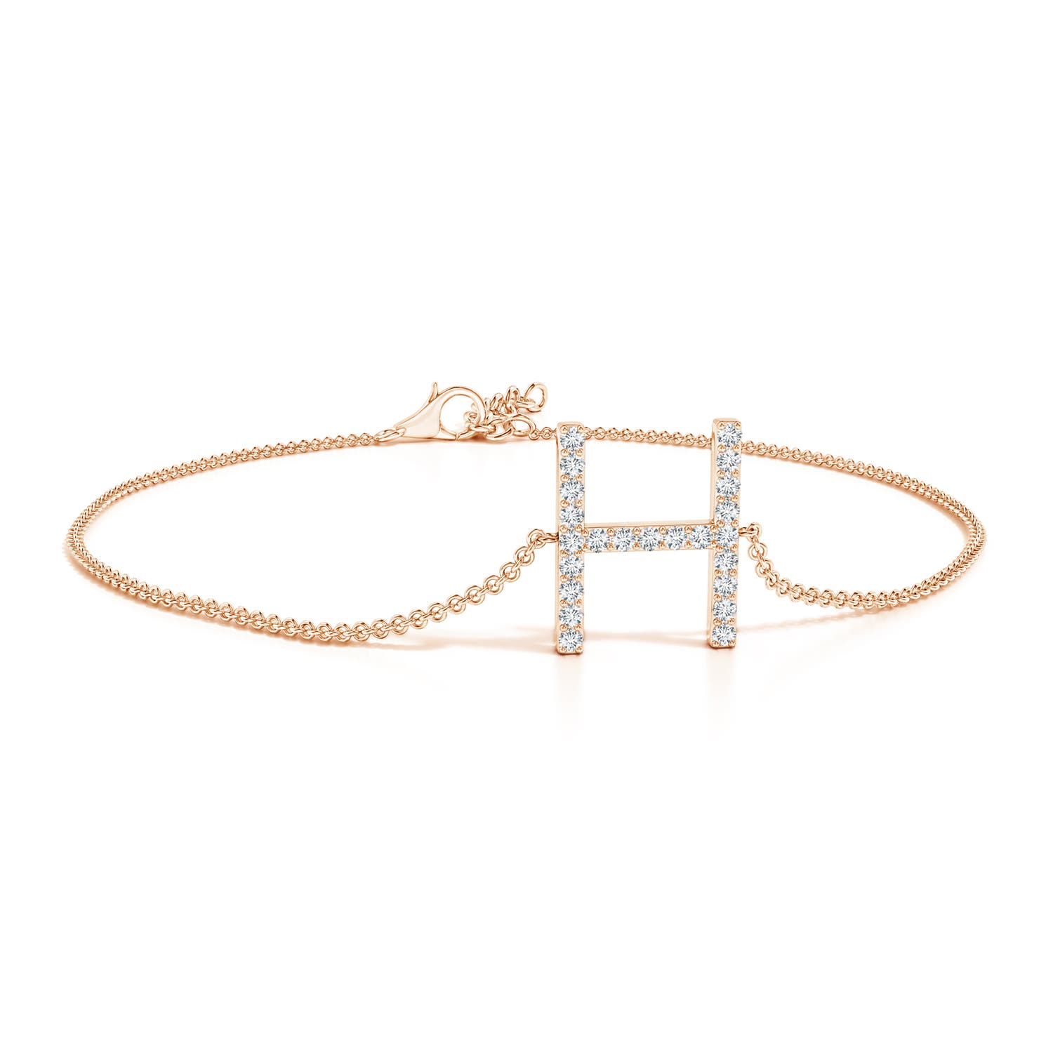 1.2mm GVS2 Prong-Set Diamond Capital "H" Initial Bracelet in 18K Rose Gold