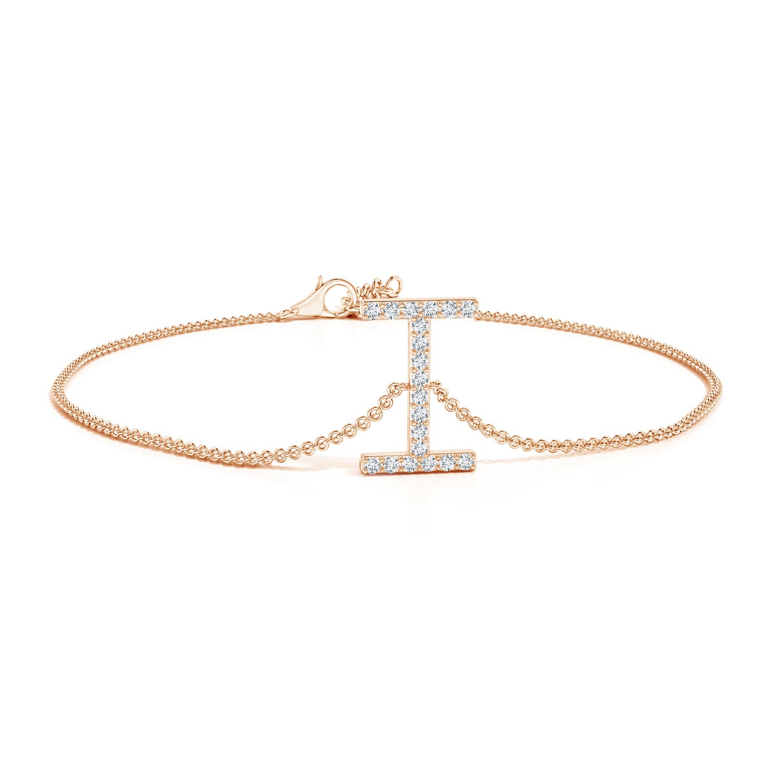 1.2mm GVS2 Prong-Set Diamond Capital "I" Initial Bracelet in 18K Rose Gold