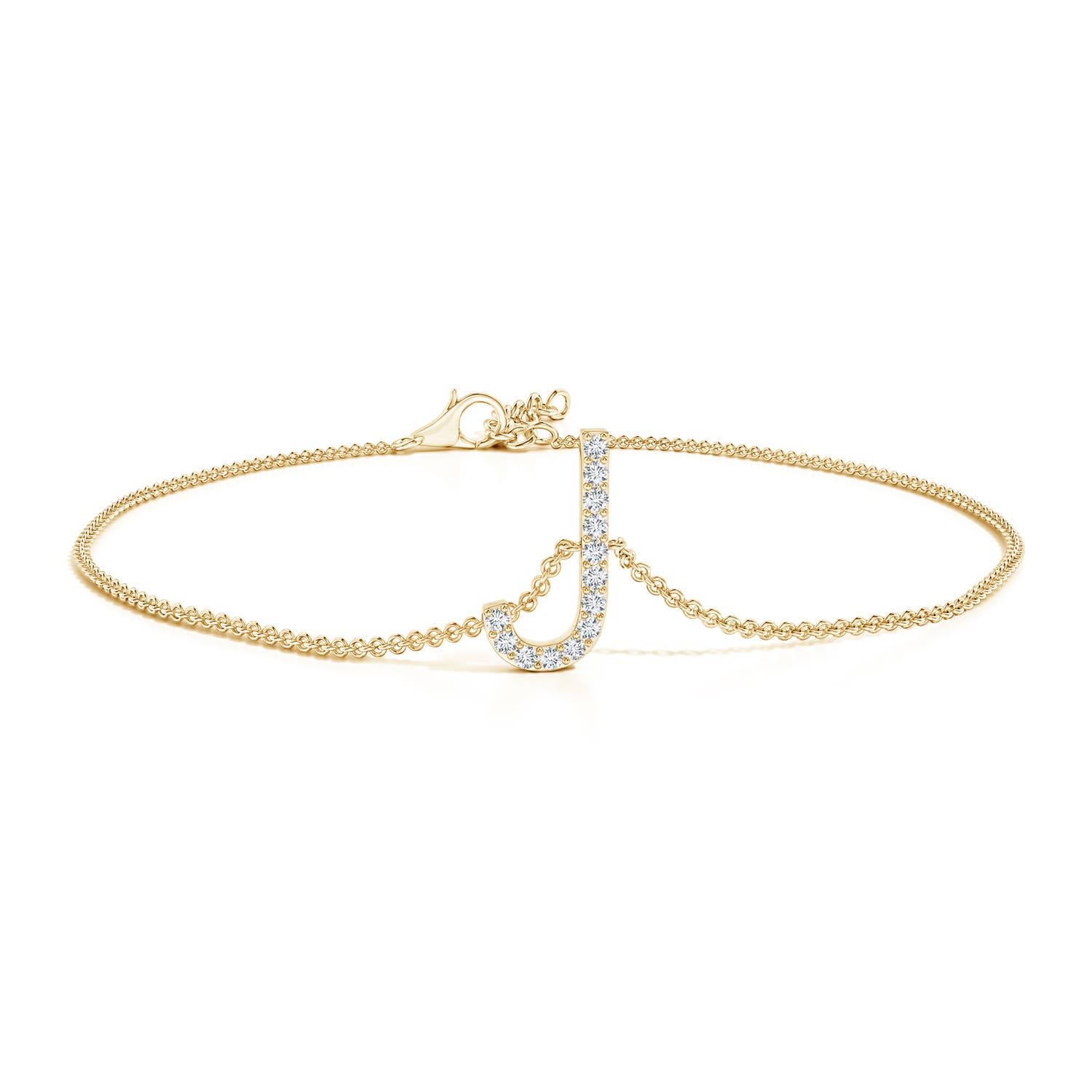 1.2mm GVS2 Prong-Set Diamond Capital "J" Initial Bracelet in 18K Yellow Gold