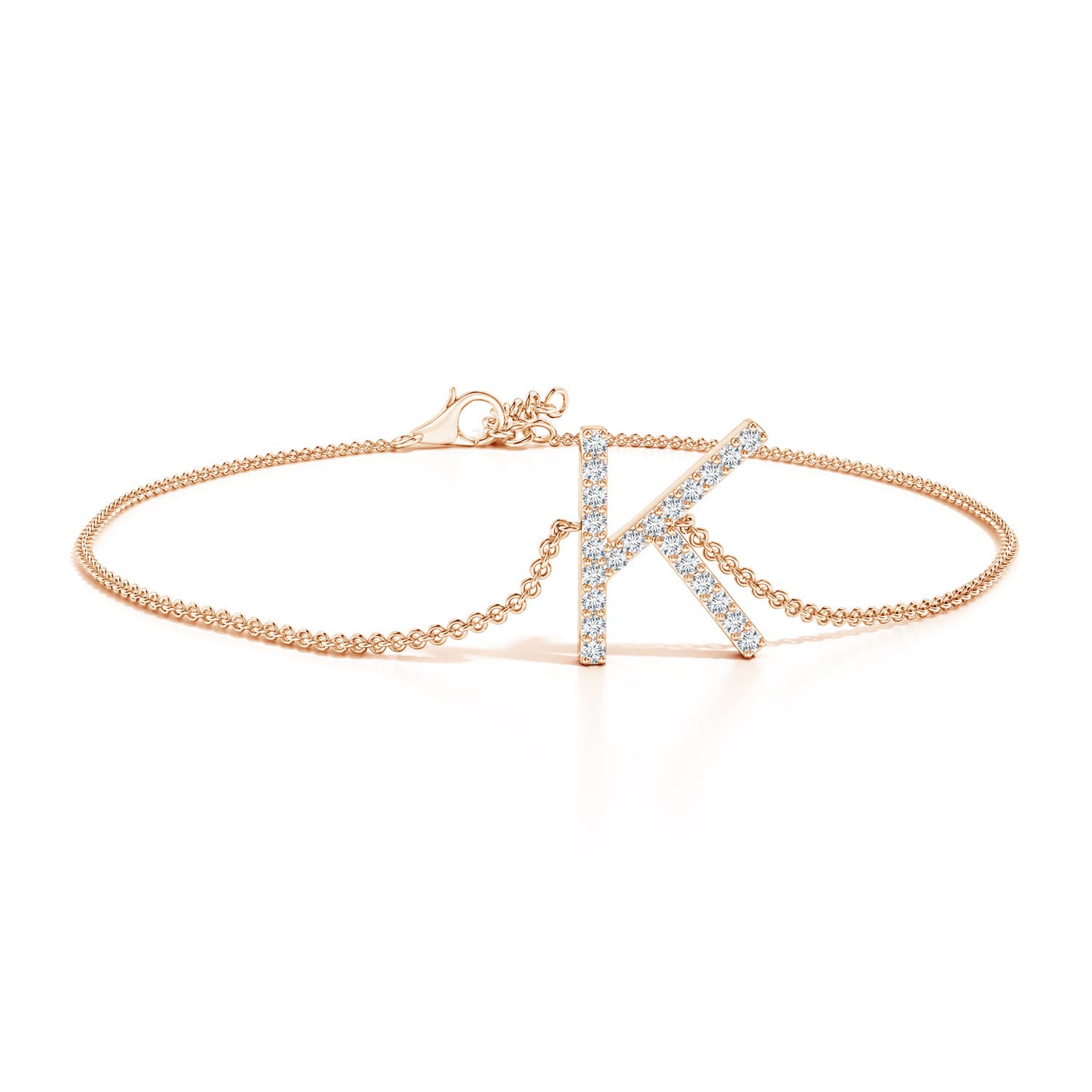 1.2mm GVS2 Prong-Set Diamond Capital "K" Initial Bracelet in 18K Rose Gold