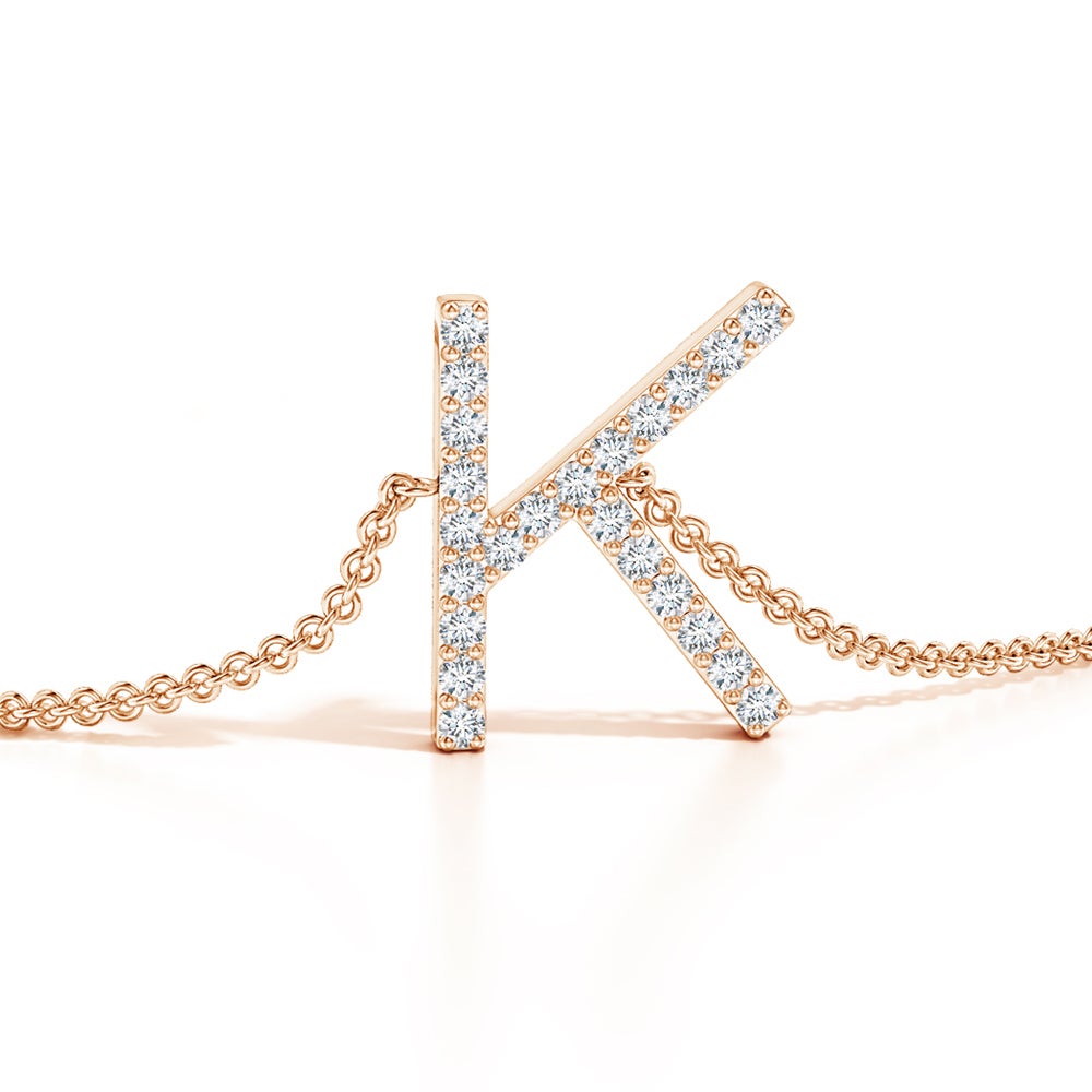1.2mm GVS2 Prong-Set Diamond Capital "K" Initial Bracelet in 18K Rose Gold - side 1