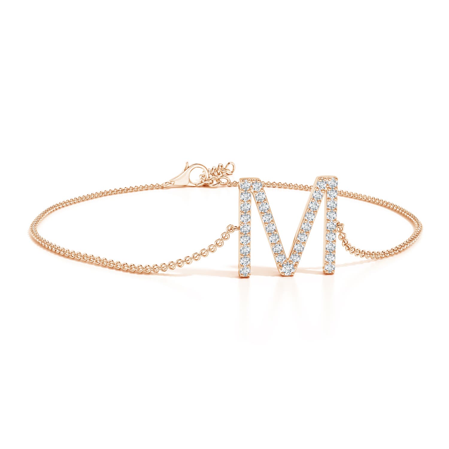 1.6mm GVS2 Prong-Set Diamond Capital "M" Initial Bracelet in 18K Rose Gold