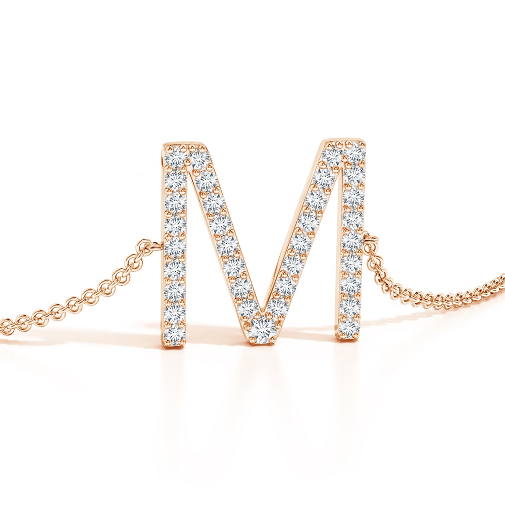 1.6mm GVS2 Prong-Set Diamond Capital "M" Initial Bracelet in Rose Gold - side 1