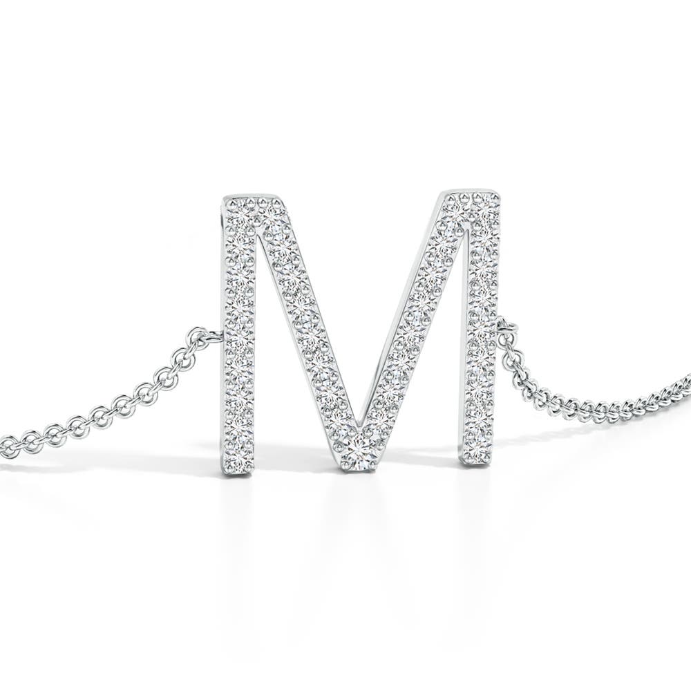 1.6mm HSI2 Prong-Set Diamond Capital "M" Initial Bracelet in White Gold - side 1