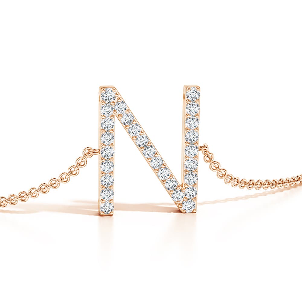 1.3mm GVS2 Prong-Set Diamond Capital "N" Initial Bracelet in 18K Rose Gold - side 1