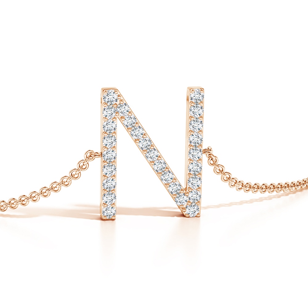 1.3mm GVS2 Prong-Set Diamond Capital "N" Initial Bracelet in Rose Gold - side 1