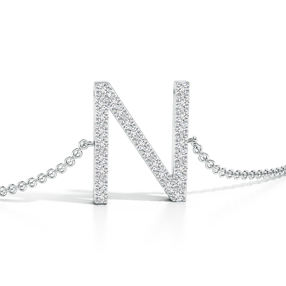 1.3mm HSI2 Prong-Set Diamond Capital "N" Initial Bracelet in White Gold - side 1