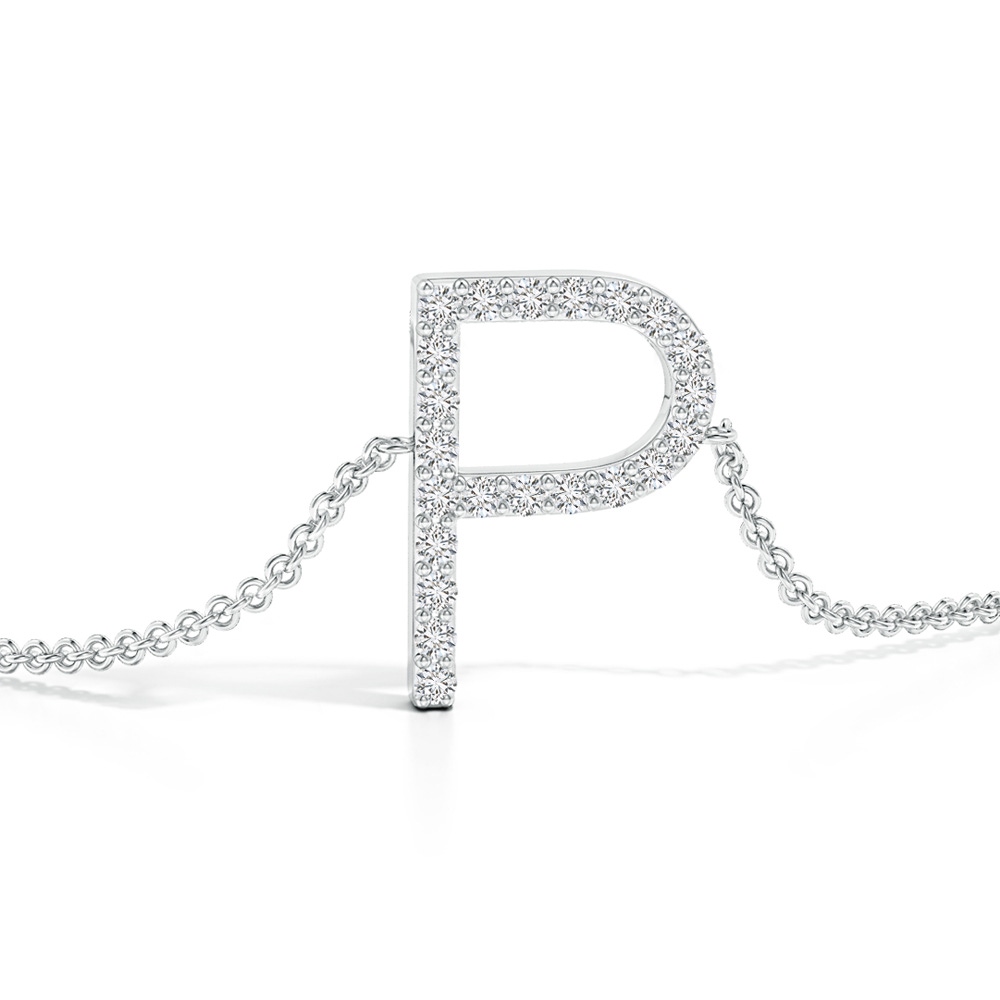 1.25mm HSI2 Prong-Set Diamond Capital "P" Initial Bracelet in White Gold - side 1
