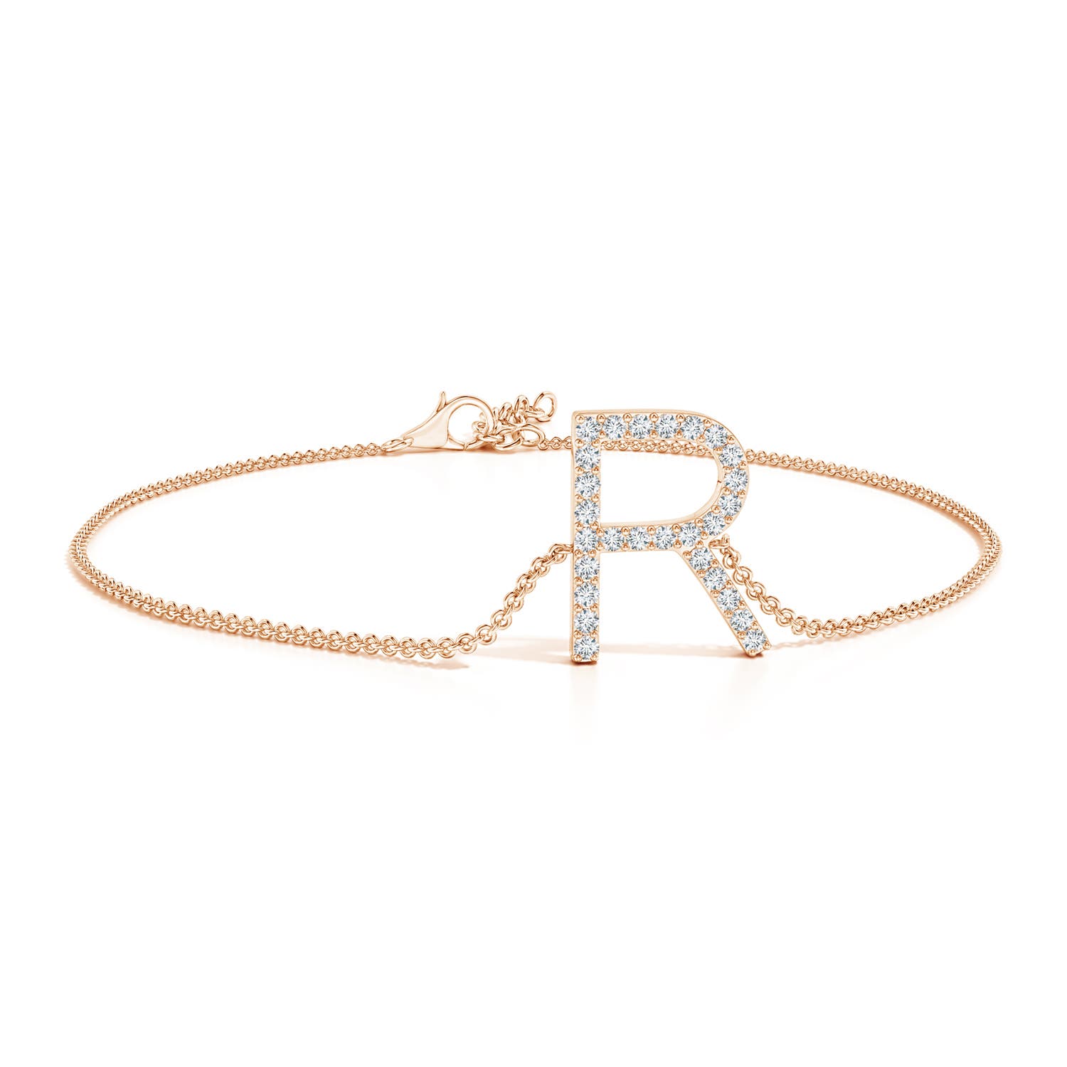 1.25mm GVS2 Prong-Set Diamond Capital "R" Initial Bracelet in 18CT Rose Gold