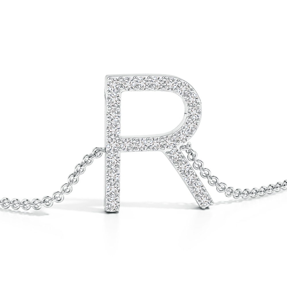 1.25mm HSI2 Prong-Set Diamond Capital "R" Initial Bracelet in White Gold - side 1