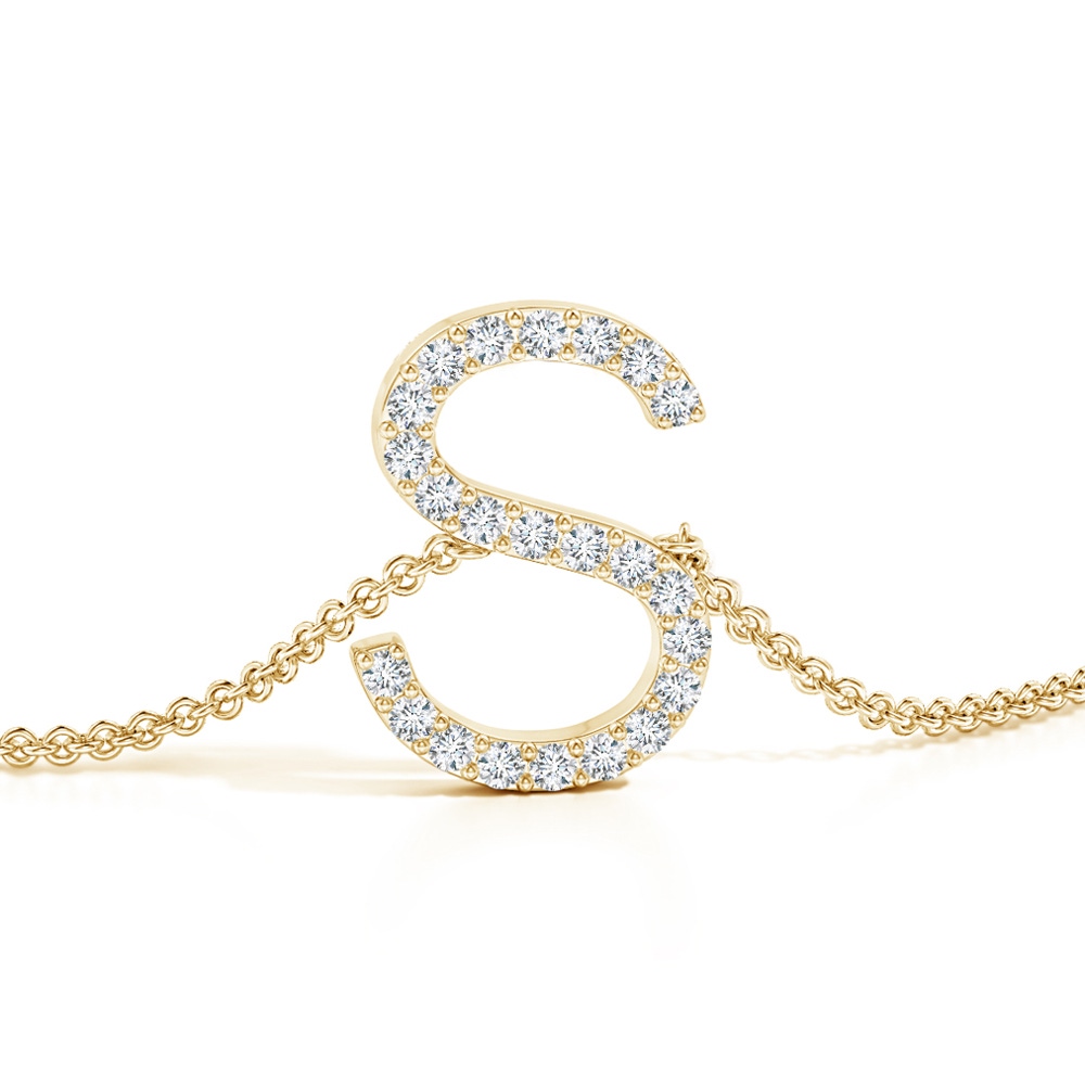 1.2mm GVS2 Prong-Set Diamond Capital "S" Initial Bracelet in Yellow Gold - side 1