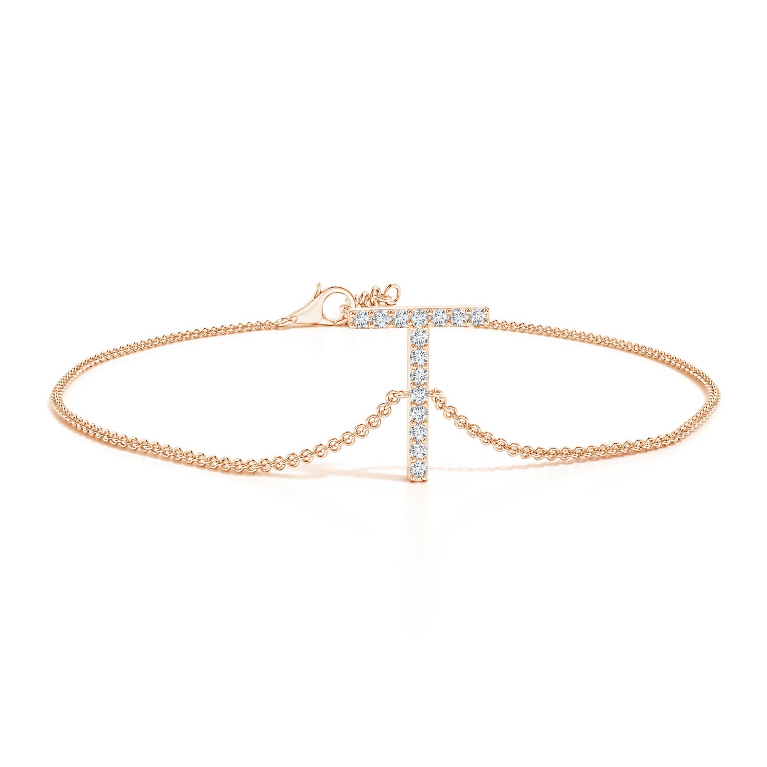 1.2mm GVS2 Prong-Set Diamond Capital "T" Initial Bracelet in 18CT Rose Gold