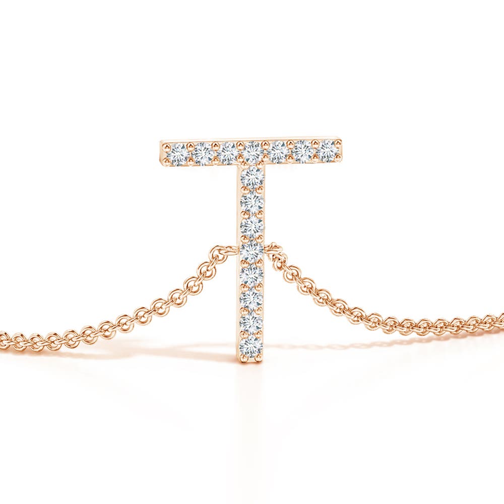 1.2mm GVS2 Prong-Set Diamond Capital "T" Initial Bracelet in 18CT Rose Gold - side 1